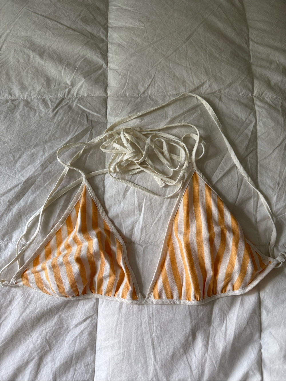 Free people Striped linen Triangle Bikini Top in Yellow and creamy white